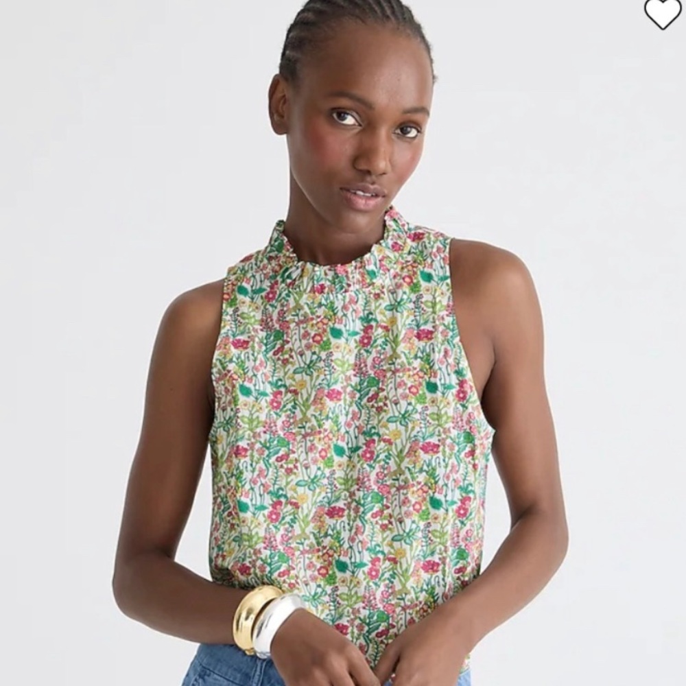 NWT J Crew Fleur Top in Liberty fabric White Multi XS